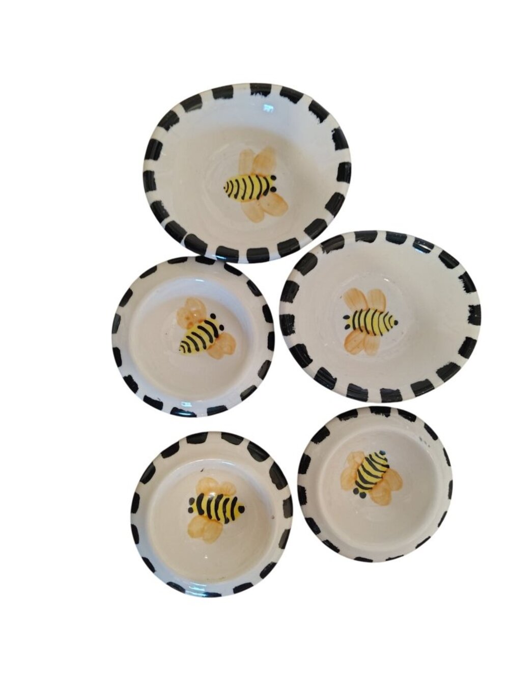 HF Coors 5 Piece Condiment Bowls, Bumblebee 3.5" and 3" in Diameter, Bee Pottery